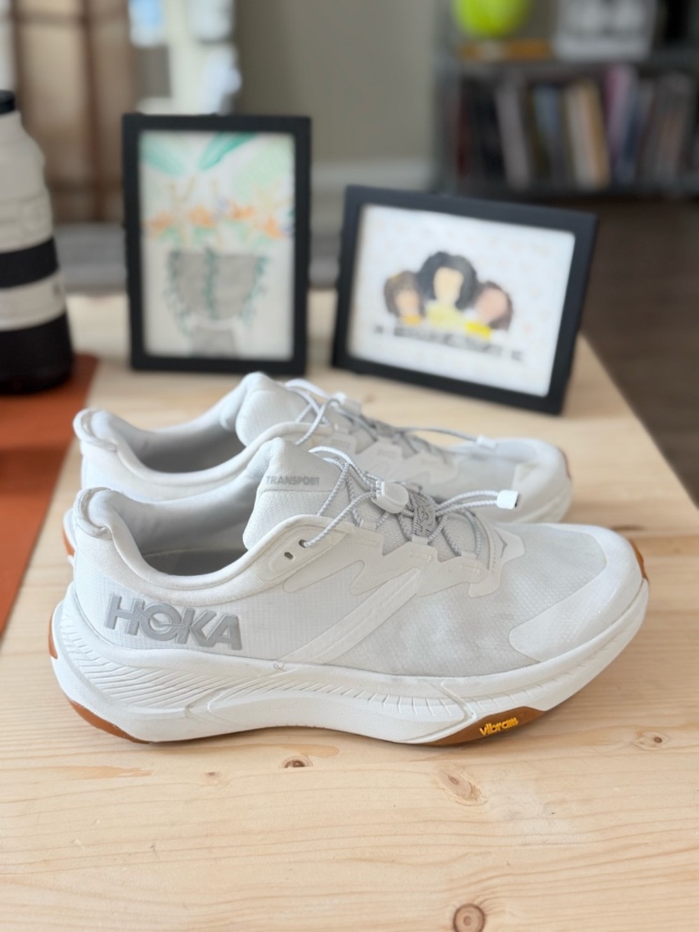 Hoka White Athletic Running Shoes with Gum Outsole - Picture 3 of 6